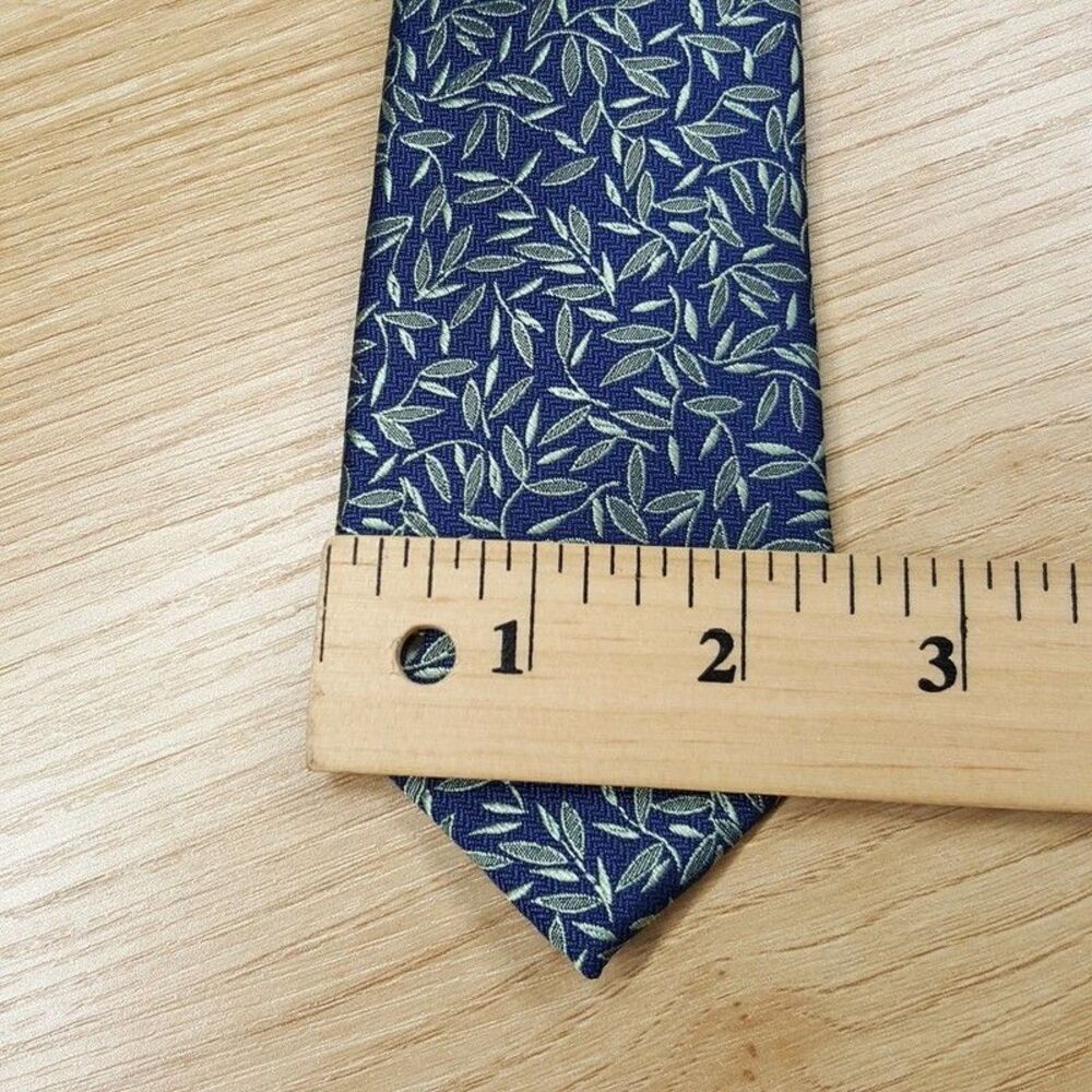 BAR III Mens Neck Tie Blue Green Floral Vine Slim Woven Silk Blend Pointed - Picture 4 of 5